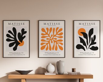 Orange Matisse Print 3er Set, Matisse Orange Poster Set, Matisse moderne Kunst Drucke, 3er Set, Galerie Wandset, Ausstellungsposter, Wohnheim Wanddekor