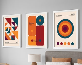 3er Set Bauhaus Poster, Galerie Wand Bundle, Wohnzimmer Wandkunst, Gebrannte Orange Wandkunst, Trendige Wandkunst, Schlafzimmer Wandkunst, Flur Dekor