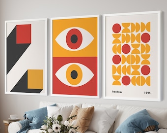 3er-Set Bauhaus-Poster, Galerie-Wand-Bundle, Bauhaus-Drucke für Wohnzimmer, orange Wandkunst, trendiges Bauhaus-Wandkunstset, Bauhaus-Poster