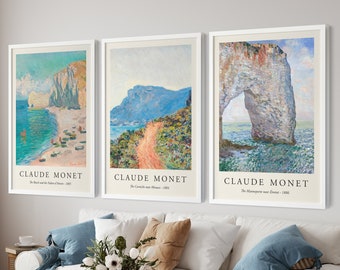 Lot de 3 impressions Claude Monet, oeuvre d'art murale du salon, peintures de Monet, art de l'impressionnisme, art mural, décoration de chambre BCBG, décoration de dortoir, cadeau pour elle