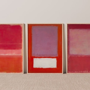 Ensemble de 3 impressions Mark Rothko, oeuvre d'art murale rouge, ensemble d'affiches Rothko, estampes d'art moderne, ensemble de 3 murs de galerie, art mural rose, cadeau artistique coloré pour dortoir