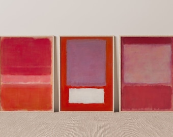 Mark Rothko Print Set of 3, Red wall art, Rothko Poster set, Modern Art Prints, Gallery Wall Set of 3, Pink wall art, colorful dorm art gift