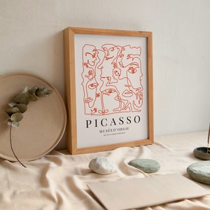 Pablo Picasso Print, Pablo Picasso Faces Poster, Red Minimalist Exhibition Print, Gallery Wall Art, Large wall art, Home art, Dorm decor