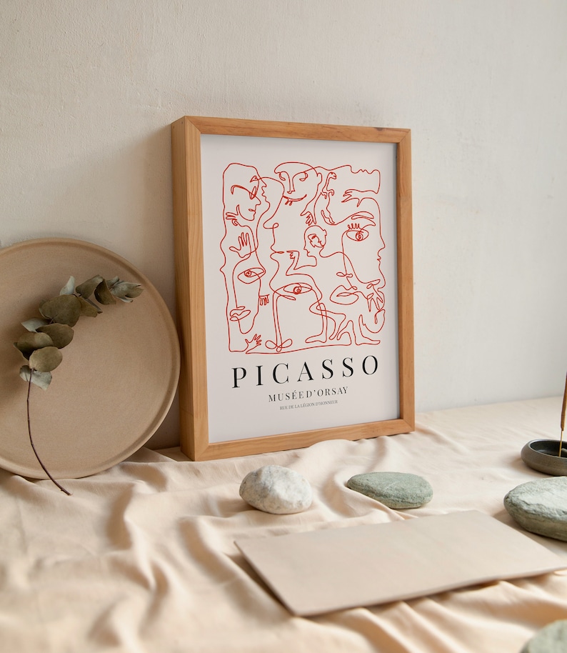 Pablo Picasso Print, Pablo Picasso Faces Poster, Red Minimalist Exhibition Print, Gallery Wall Art, Large wall art, Home art, Dorm decor