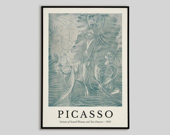 Picasso Print, Picasso Poster, Picasso Art Print, Picasso Seated Woman and Two Dancers, Living Room Wall art, Picasso Exhibition Painting