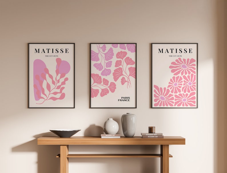 Pink Henri Matisse Set of 3, Gallery Wall Set, Pink Hallway Wall Art ...