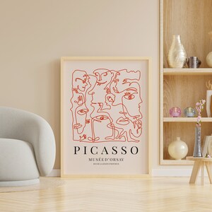 Pablo Picasso Print, Pablo Picasso Faces Poster, Red Minimalist Exhibition Print, Gallery Wall Art, Large wall art, Home art, Dorm decor