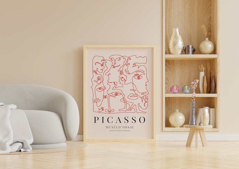 Pablo Picasso Print, Pablo Picasso Faces Poster, Red Minimalist Exhibition Print, Gallery Wall Art, Large wall art, Home art, Dorm decor