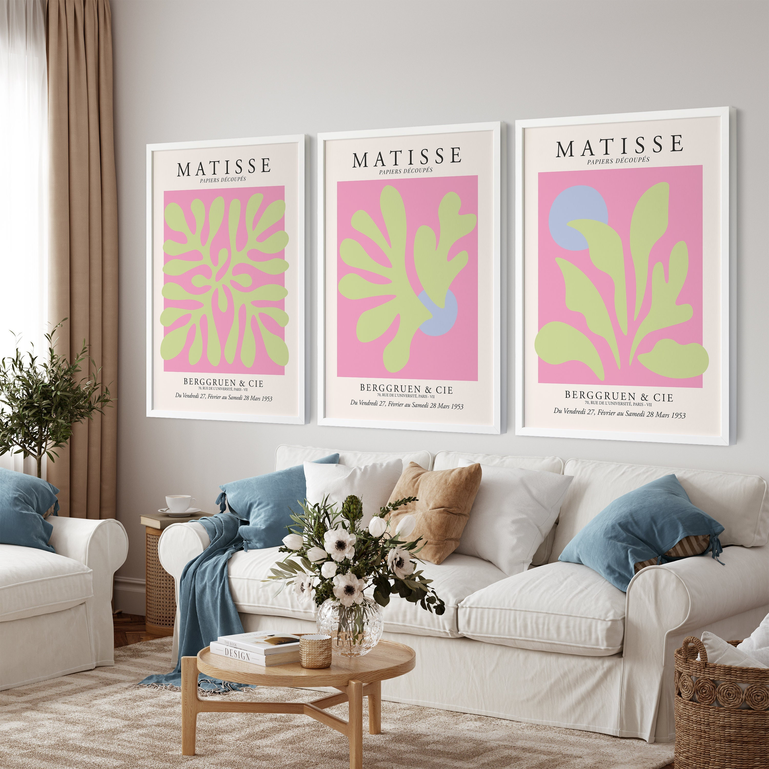 アンリ・マティス　B2ポスター3枚　フレーム付き　マティス展で購入 アンリ・マティスのポスター3枚セット、ベッド上の装飾、トレンディな