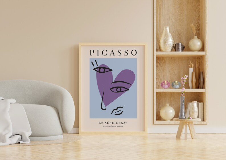 Pablo Picasso Print, Pablo Picasso Faces Poster, Minimalist Heart Print