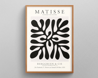 Henri Matisse Black and White Prints, Matisse Poster, Mid Century Modern, Minimalist Art, Matisse Cut Outs, Dorm decor, Exhibition Poster