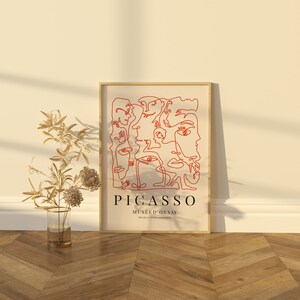 Pablo Picasso Print, Pablo Picasso Faces Poster, Red Minimalist Exhibition Print, Gallery Wall Art, Large wall art, Home art, Dorm decor