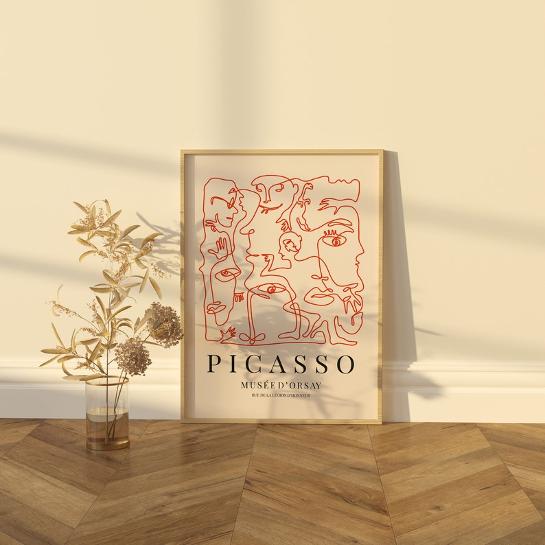 Pablo Picasso Print, Pablo Picasso Faces Poster, Red Minimalist Exhibition Print, Gallery Wall Art, Large wall art, Home art, Dorm decor