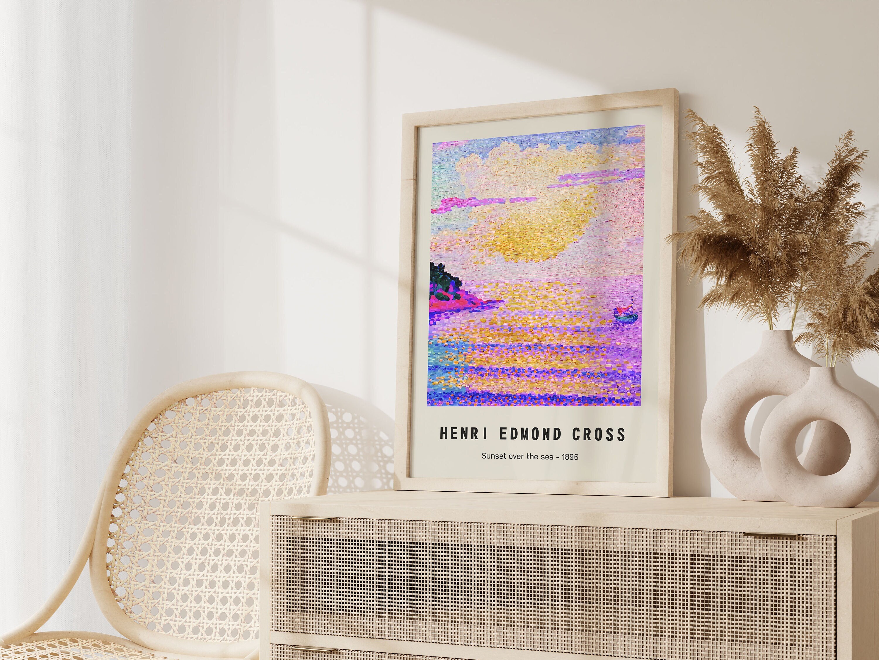 Henri Edmond Cross, Sunset Over Sea print, Edmond Cross Fine art poster, Pink Home wall decor, Museum quality Prints, Living Room Wall Art