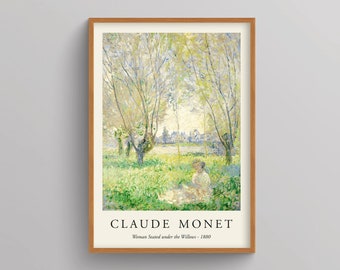 Claude Monet Poster, Woman Seated Under Willows, Vintage Painting, Impressionism Decor, Wedding Gift, Large Art, Danish pastel, Gift for her