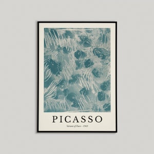 Impresión de Picasso en azul pastel, póster vintage, variante de pintura de rostros, dibujo lineal minimalista, decoración del hogar, pastel danés, decoración de dormitorio