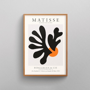 Matisse Print, Henri Matisse Black and Orange Poster, Mid Century Modern, Minimalist Art, Matisse Cut Outs, Dorm decor, Exhibition Poster