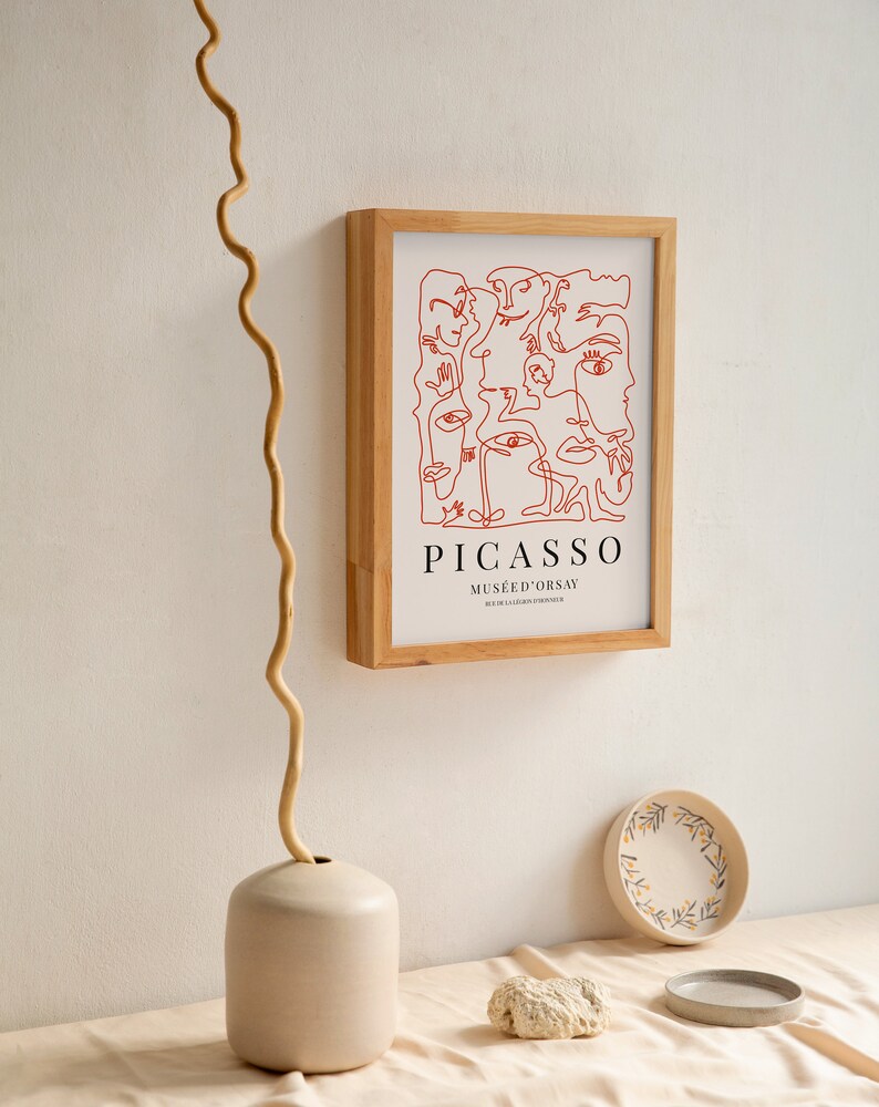 Pablo Picasso Print, Pablo Picasso Faces Poster, Red Minimalist Exhibition Print, Gallery Wall Art, Large wall art, Home art, Dorm decor