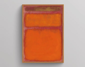 May include: Abstract painting with three horizontal bands of color. The top band is a thin, dark brown, the middle band is orange, and the bottom band is a bright orange.