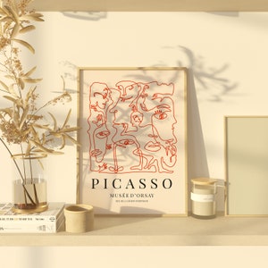 Pablo Picasso Print, Pablo Picasso Faces Poster, Red Minimalist Exhibition Print, Gallery Wall Art, Large wall art, Home art, Dorm decor