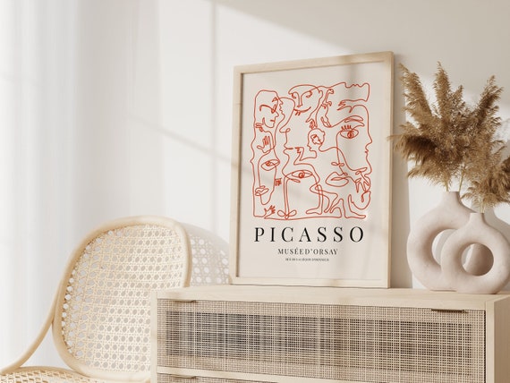 Pablo Picasso Print, Pablo Picasso Faces Poster, Red Minimalist Exhibition Print, Gallery Wall Art, Large wall art, Home art, Dorm decor