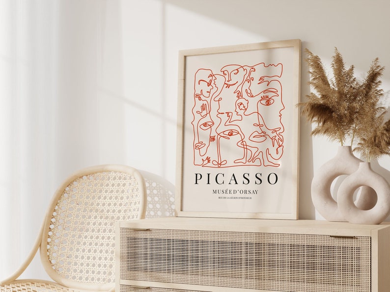 Pablo Picasso Print, Pablo Picasso Faces Poster, Red Minimalist Exhibition Print, Gallery Wall Art, Large wall art, Home art, Dorm decor