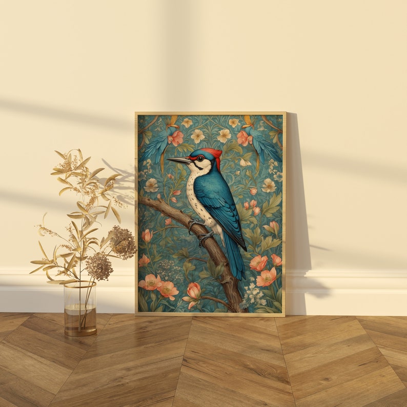 William Morris Inspired Woodpecker Print, William Morris Poster