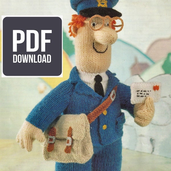 Vintage Postman Pat Knitting Pattern DIGITAL DOWNLOAD A4 PDF