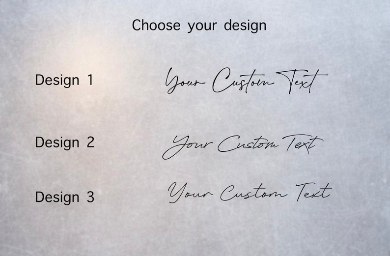 May include: Three different design options for a custom text graphic. The text "Your Custom Text" is shown in each design.