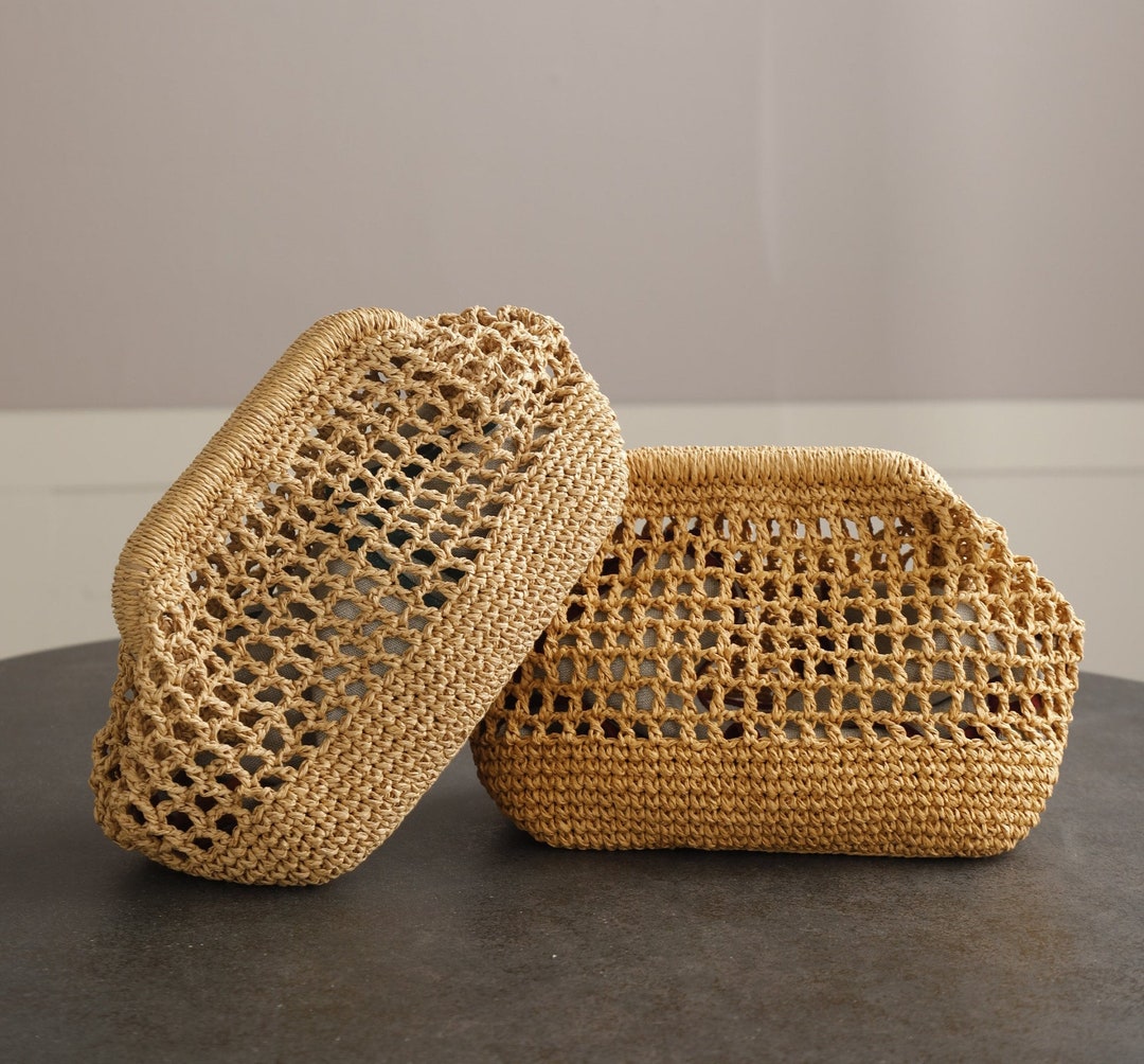 Raffia Handmade Clutch, Cage Straw Summer Bag, Bride Raffia Coach