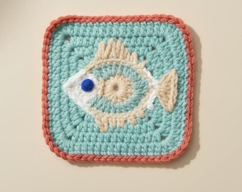 Patrón de pez cuadrado de la abuela, PDF digital instantáneo, motivo marino oceánico