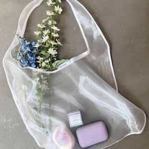 Organze Transparent Market Bag, Shopping Bag Ecru Sheer Tote Bag, Transparent Chic Grocery Bag, Feminine Shopping Bag, Creative Bag Gift