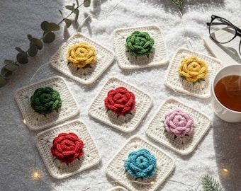 3D Rose Flower Crochet Square PDF Pattern, Granny 3D Afghan Square for Blanket-Pillow-Bags