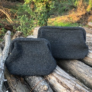 Schwarze Häkeltasche, schwarze Raffia Clutch, schwarze Strohtasche, schwarze Einkaufstasche, schwarze Häkeltasche, schwarze gewebte Tasche