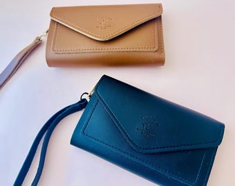 Faux Leather Clutch Wallet: Black Coin Bag with Wrist Strap