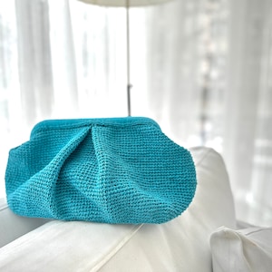 Blue Raffia Bag, Crochet Blue Bag, Blue Straw Clutch, Large Raffia Clutch, Summer Clutch Bag, Straw Bag Clutch, Crochet Bag