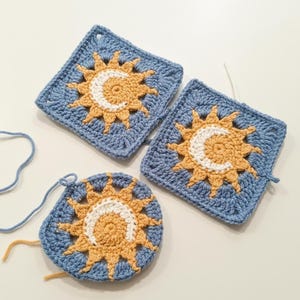 Padrão de crochê quadrado Sol e Lua, padrão de crochê para mantas e almofadas, padrão em PDF