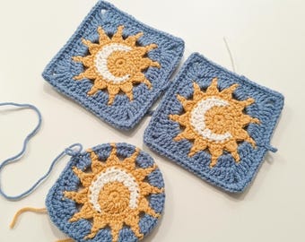Padrão de crochê quadrado Sol e Lua, padrão de crochê para mantas e almofadas, padrão em PDF