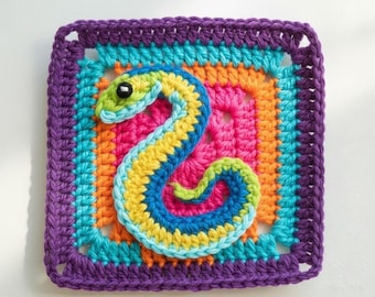 Patrón de crochet de serpiente cuadrada: Patrón 3D de serpiente cuadrada de la abuela, patrón digital para imprimir en PDF