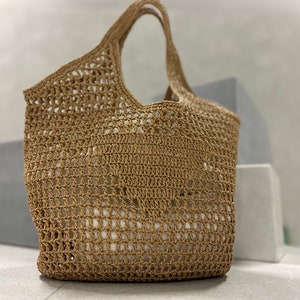 Handmade Raffia Crochet Beach Tote: Summer Straw Shoulder Bag