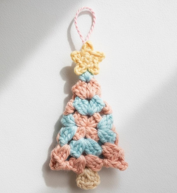 Ornament Granny Crochet Christmas Tree PDF Pattern for Easy DIY, Photo Tutorial Beginner Square Holiday Decor Pattern