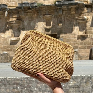 Crochet Raffia Summer Clutch, Straw Beach Bag, Wedding Raffia Coach, Bride Purse, Raffia Clutch Bag, Straw Bag Clutch, Crochet Bag