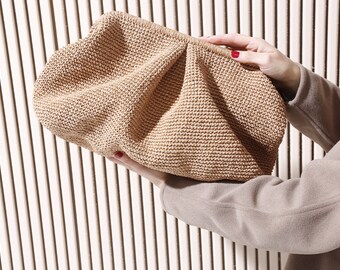 Brown Oversized Raffia Bag, CACAO Crochet Large Bag, Straw Clutch, XL Raffia Clutch, Raffia Clutch Bag, Straw Bag Clutch, Crochet Bag