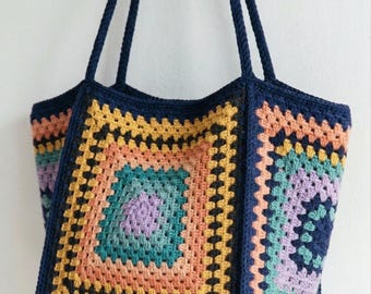 Patrón de bolso cuadrado de abuela, bolso grande tipo tote, bolso de ganchillo afgano, patrón de bolso fácil en PDF
