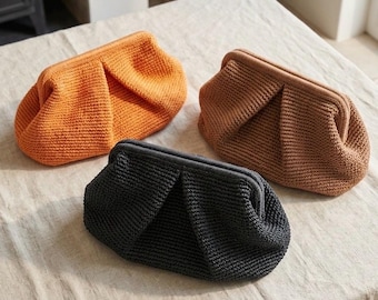 Bolso de mano extragrande de rafia de ganchillo, bolso de verano bohemio XL, bolso de noche grande de paja, bolso de rafia hecho a mano