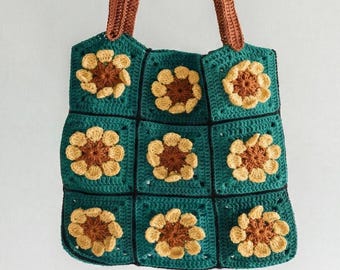 Daisy Granny Square Tote Bag, Crochet Pattern Digital Pdf Pattern Tutorial Purse