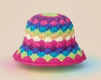 Patrón de gorro de pescador a crochet Breezy, gorro arcoíris fácil para principiantes, impresión digital en PDF instantáneo