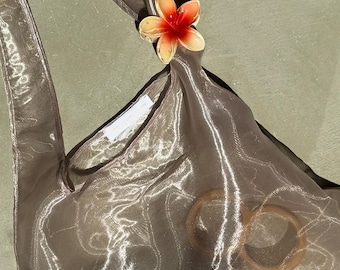 Bolsa de mercado de organza caqui hecha a mano: reutilizable y transparente (177 cm)