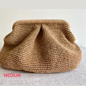 Natural Raffia Bag, Crochet  Straw Bag, Handknitted Straw Clutch, Boho Raffia Clutch, Summer Clutch Bag, Straw Bag Clutch, Bag GIFT