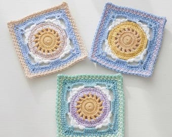 Cloud Sun Granny Square, Crochet Sky Motif, Sun and Cloud Granny Square, Pattern PDF